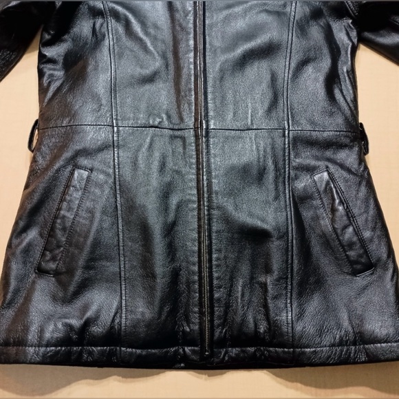 Leather Man Vintage Genuine Leather Zip Up Moto Bomber Hooded Jacket Coat Large - Picture 2 of 13